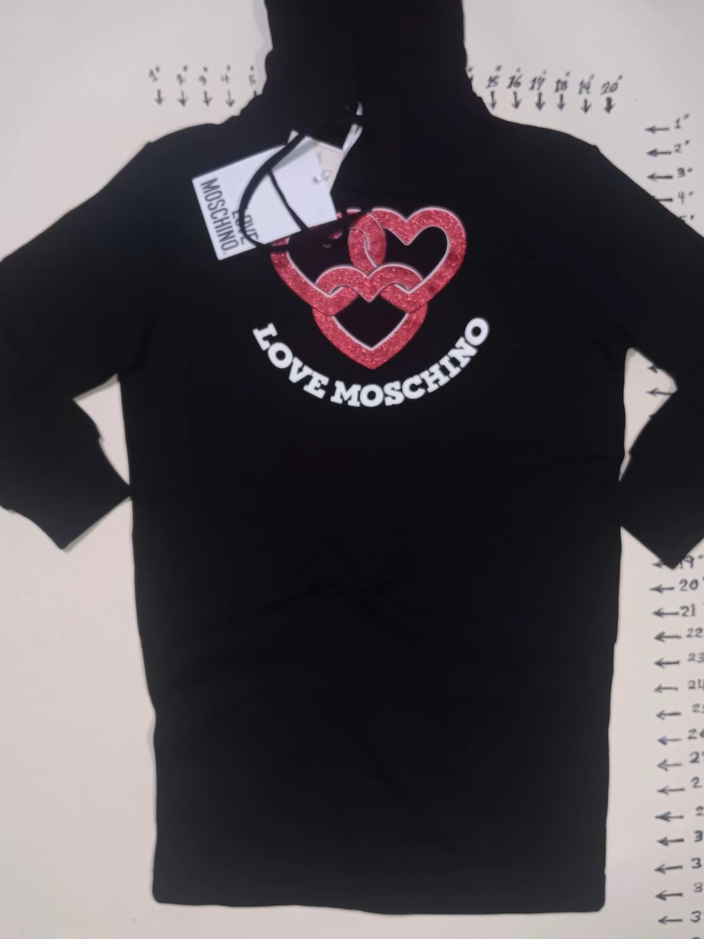 Love Moschino Black Hoodie Dress with Pink Glitter Heart